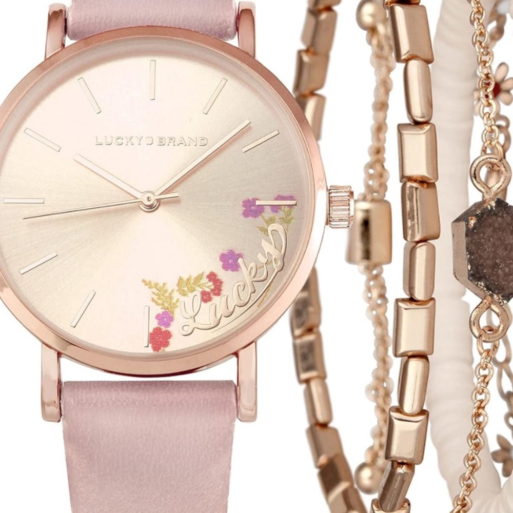 Lucky Brand WatchFloral Dial Genuine Leather Strap Quartz Movement NWT